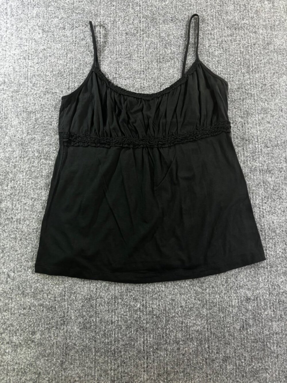 Loft Tank top Women's Large Black spaghetti Straps with ruffles